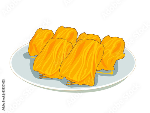 Foi Thong is original desserts  This dessert  make from duck egg yolk and sugar. They are always used in auspicious ceremony because they have meaning of wealthy.placed on a plate,Vector
