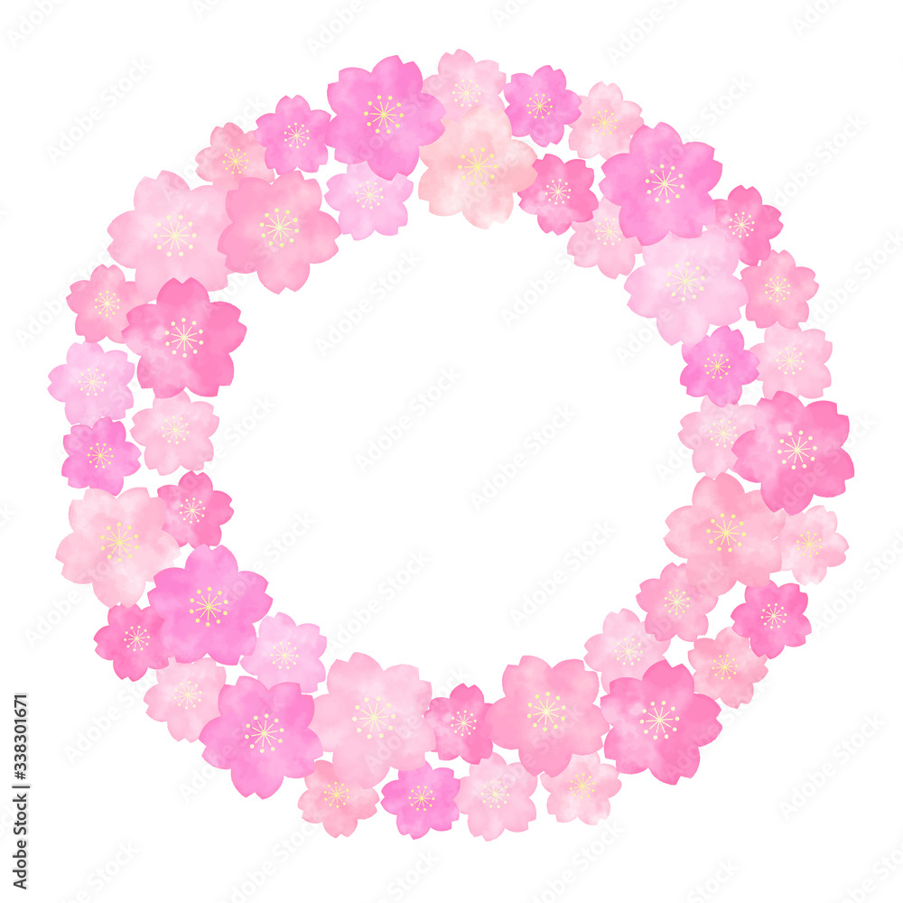 Wreath of cherry blossom watercolor illustration