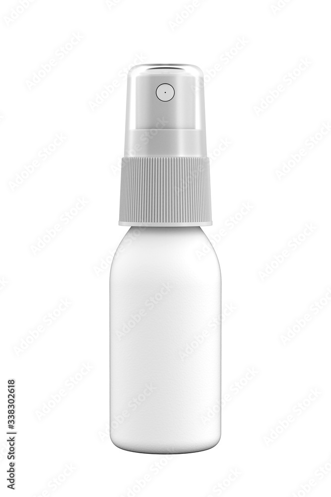 White 1 oz (30 ml) Bottle of Hand Sanitizer Spray, Skin Antiseptic, Antibacterial Fluid, Makeup Remover or Hair Spray. 3D Render Isolated on White Background. White 1 oz (30 ml) Bottle of Hand Sanitizer Spray, Skin Antiseptic, Antibacterial Fluid, Makeup Remover or Hair Spray. 3D Render Isolated on White Background.