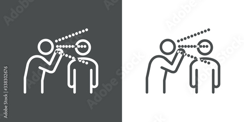 Símbolo enfermedad contagiosa. Icono plano lineal estornudar en fondo gris y fondo blanco