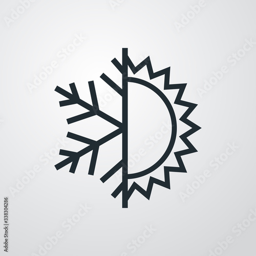 Logotipo climatización. Icono plano lineal con estrella de frío y sol en fondo gris