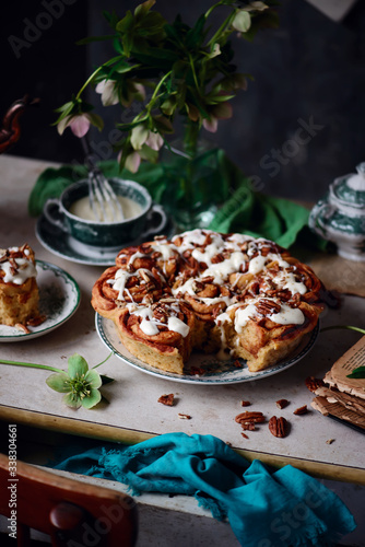 Carrot Cake Cinnamon Rolls with Cream Cheese Frosting..selective focus