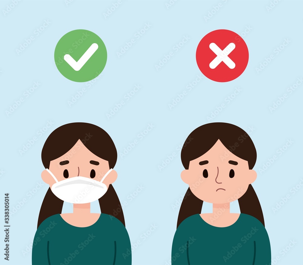 Fototapeta premium Cute girl with pigtails wearing protection mask