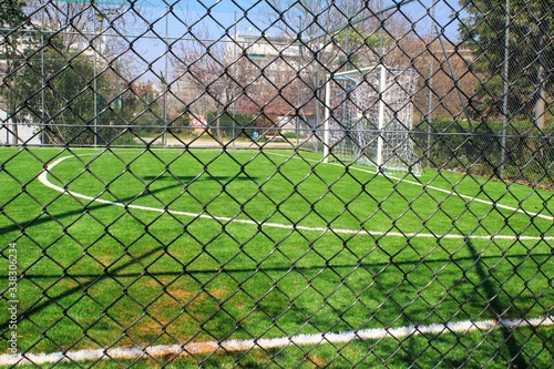 Athens, Greece, March 21 2020 - Empty 5 x 5 soccer field due to Coronavirus quarantine measures.