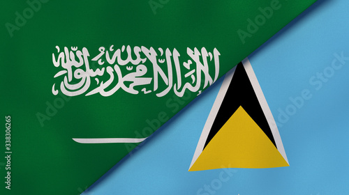 The flags of Saudi Arabia and Saint Lucia. News, reportage, business background. 3d illustration photo