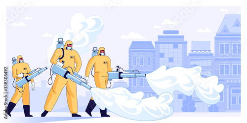 Disinfectant workers cleaning coronavirus cells