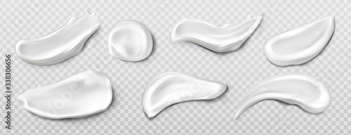 Fotografiet Cosmetic cream smear, toothpaste smudge realistic vector set illustration