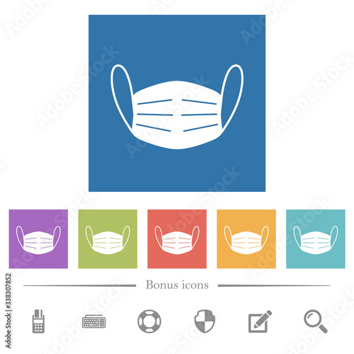 Medical face mask flat white icons in square backgrounds