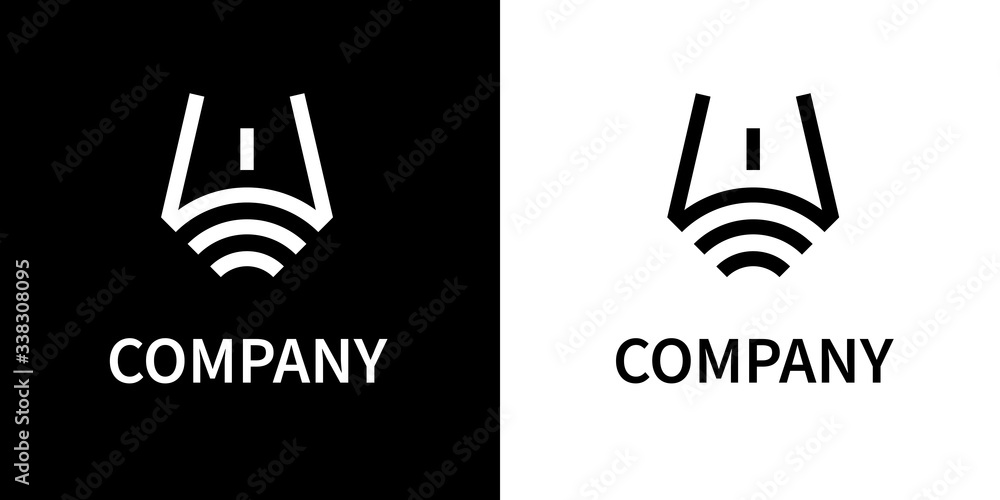 Driverless car logo with radar sensor joined with the road symbol. Vector illustration.