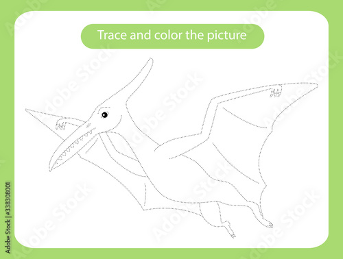 Pterodactylus dinosaur. Trace and color the picture children s educational game. photo