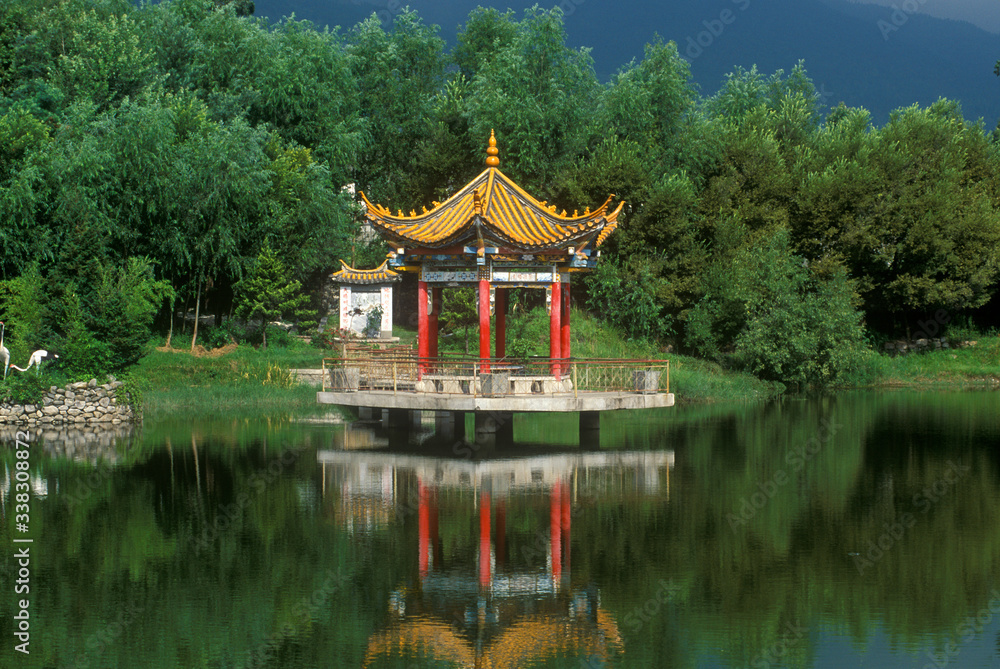Reflection of Pagoda Pavilion in Dali, Yunnan Province, People's Republic of China Reflection of Pagoda Pavilion in Dali, Yunnan Province, People's Republic of China