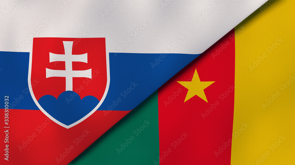 Obraz premium The flags of Slovakia and Cameroon. News, reportage, business background. 3d illustration