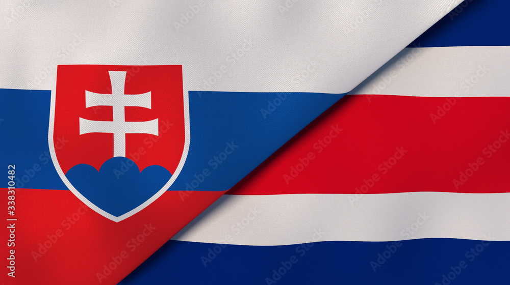 Fototapeta premium The flags of Slovakia and Costa Rica. News, reportage, business background. 3d illustration