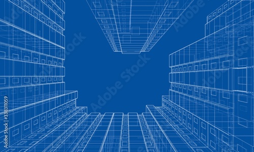 Vector wire-frame model of a multi-storey building