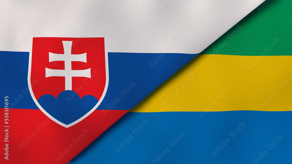 Obraz premium The flags of Slovakia and Gabon. News, reportage, business background. 3d illustration