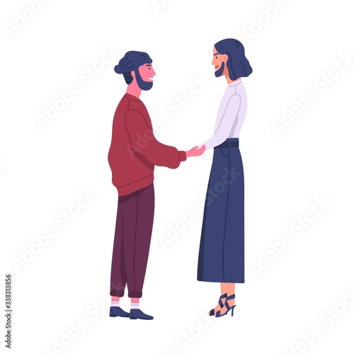 Happy homosexual couple isolated on white background. Same sex partners stand...