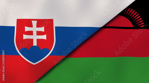 The flags of Slovakia and Malawi. News, reportage, business background. 3d illustration photo