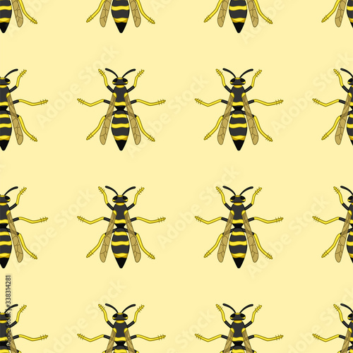 Top view wasps seamless pattern on yellow background