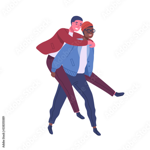 Happy homosexual couple isolated on white background