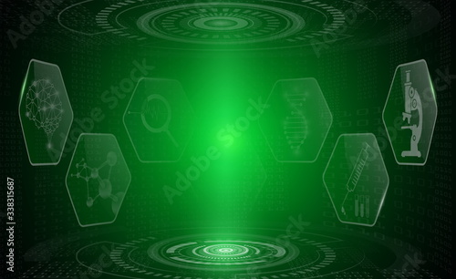 abstract background technology concept in green light,human body heal,technology modern medical science in future and global international medical with tests analysis clone DNA human