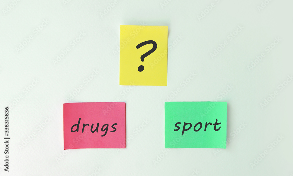 Stickers with the inscriptions sport and drugs. Stickers with the inscriptions sport and drugs.
