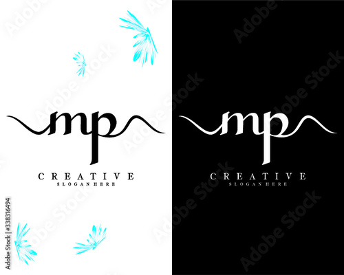 MP, PM letter handwriting logo template vector