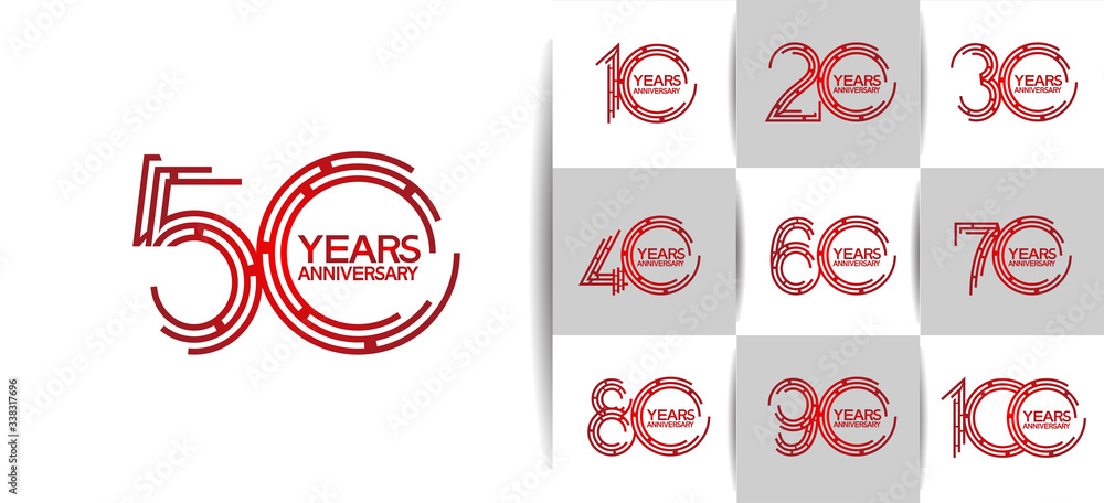 Anniversary logotype set with red color for invitation, background, template, greeting and celebration event