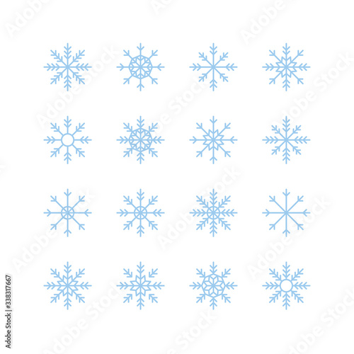 Set of 16 blue snowflakes icons 