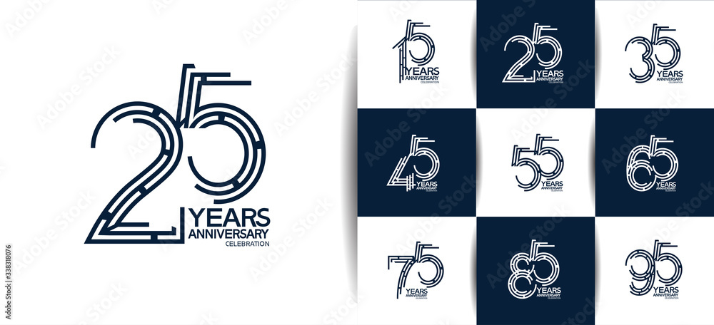 Anniversary logotype set with black and white color for invitation, background, template, greeting and celebration event