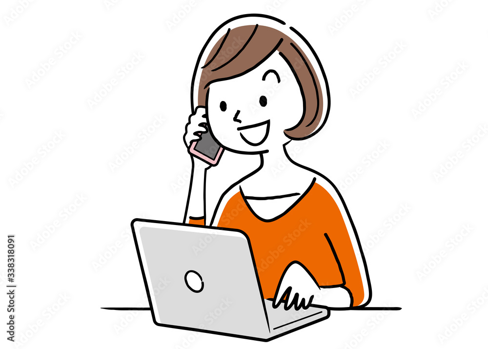 Illustration material: Young woman using a personal computer Illustration material: Young woman using a personal computer