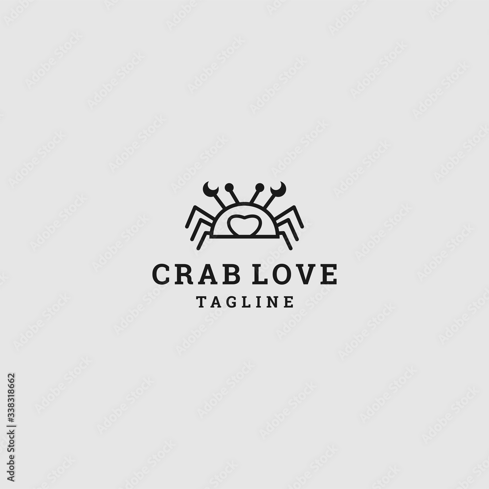 Crab Love logo template design in Vector illustration 