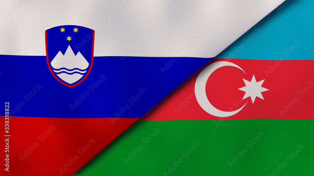 The flags of Slovenia and Azerbaijan. News, reportage, business background. 3d illustration