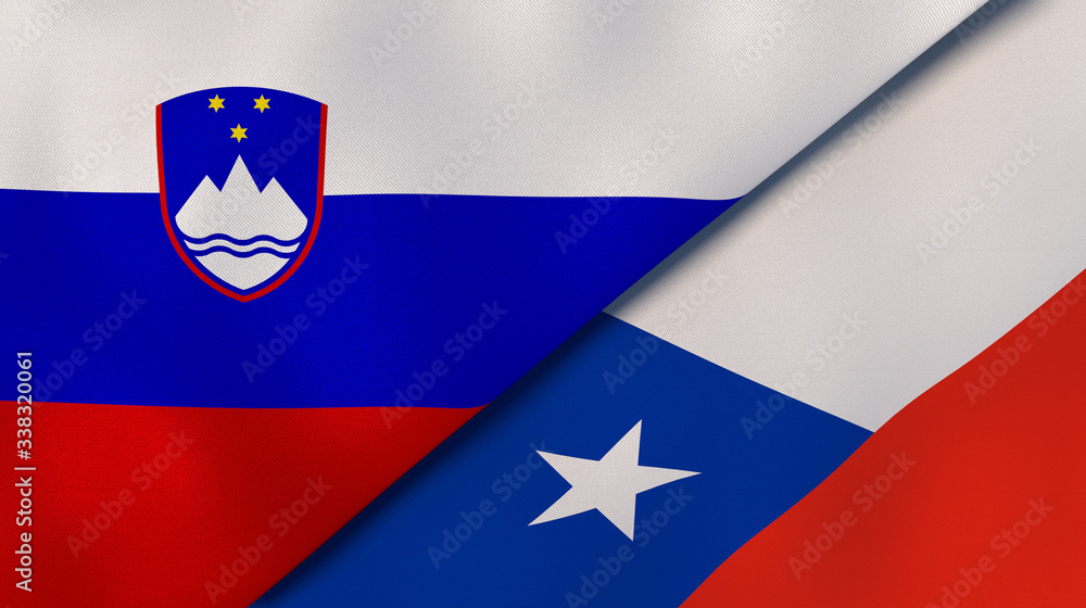 Naklejka premium The flags of Slovenia and Chile. News, reportage, business background. 3d illustration