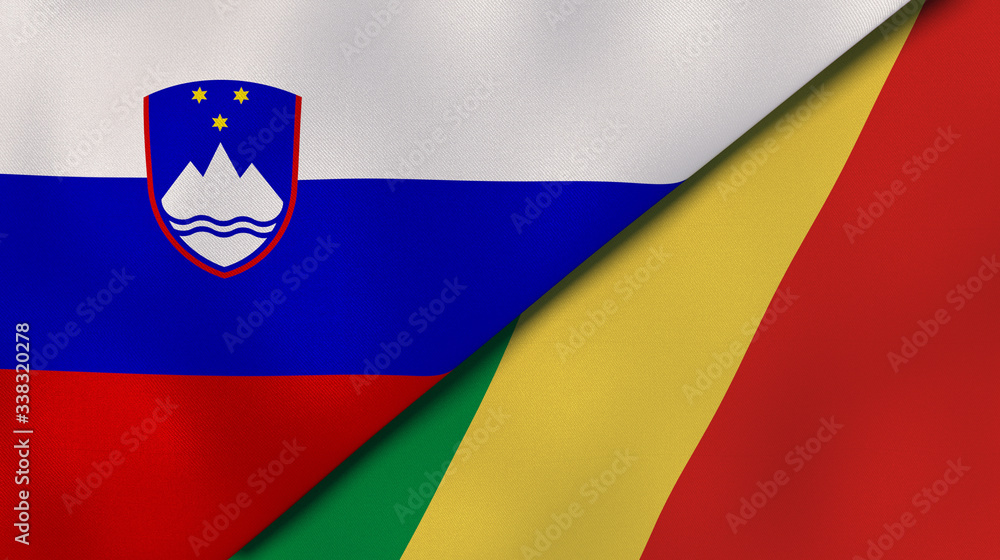 Fototapeta premium The flags of Slovenia and Congo. News, reportage, business background. 3d illustration