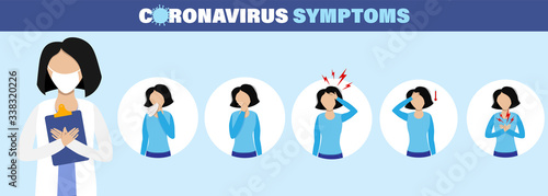 Coronavirus 2019-nCoV infographic. Symptoms of desease, epidemic situation. Heath protection covid-19.