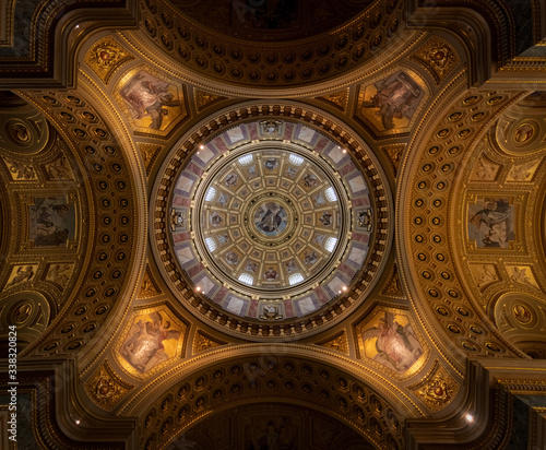 Golden ceiling of beautiful Basilica st. Stefan in Budapest