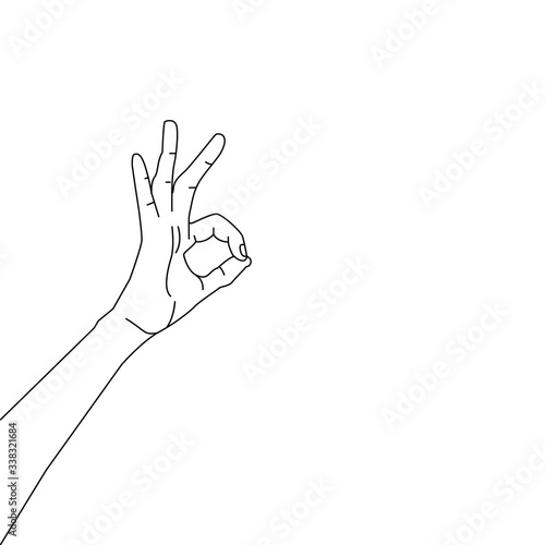Line art illustration gesture hand ok isolated on white background