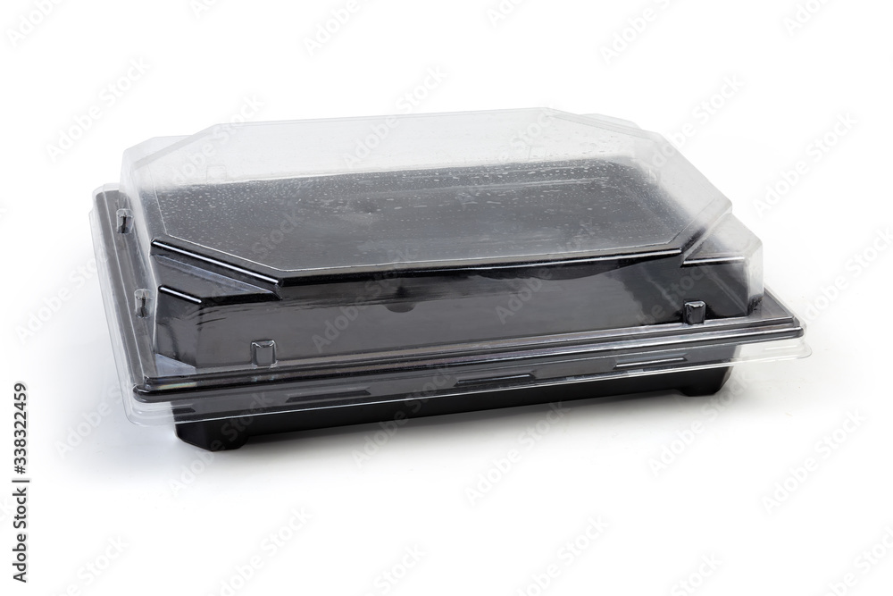 Empty plastic box with transparent lid on a white background Empty plastic box with transparent lid on a white background