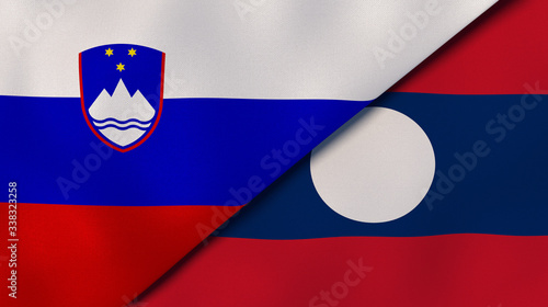 The flags of Slovenia and Laos. News, reportage, business background. 3d illustration photo