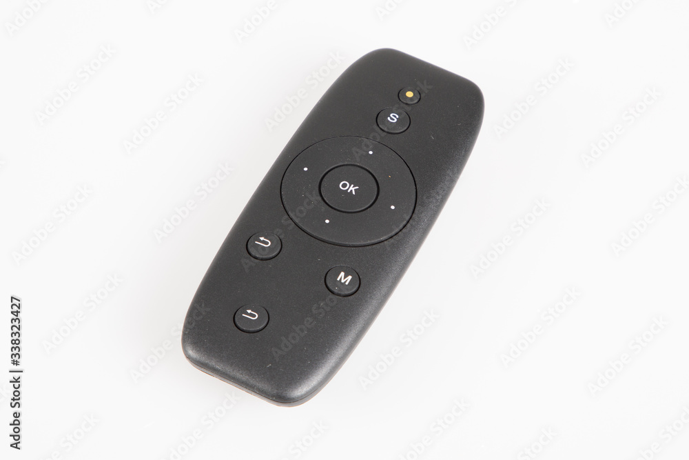 Remote black smart simple control for technology controller equipment Television on white background Remote black smart simple control for technology controller equipment Television on white background