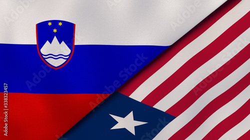 The flags of Slovenia and Liberia. News, reportage, business background. 3d illustration photo