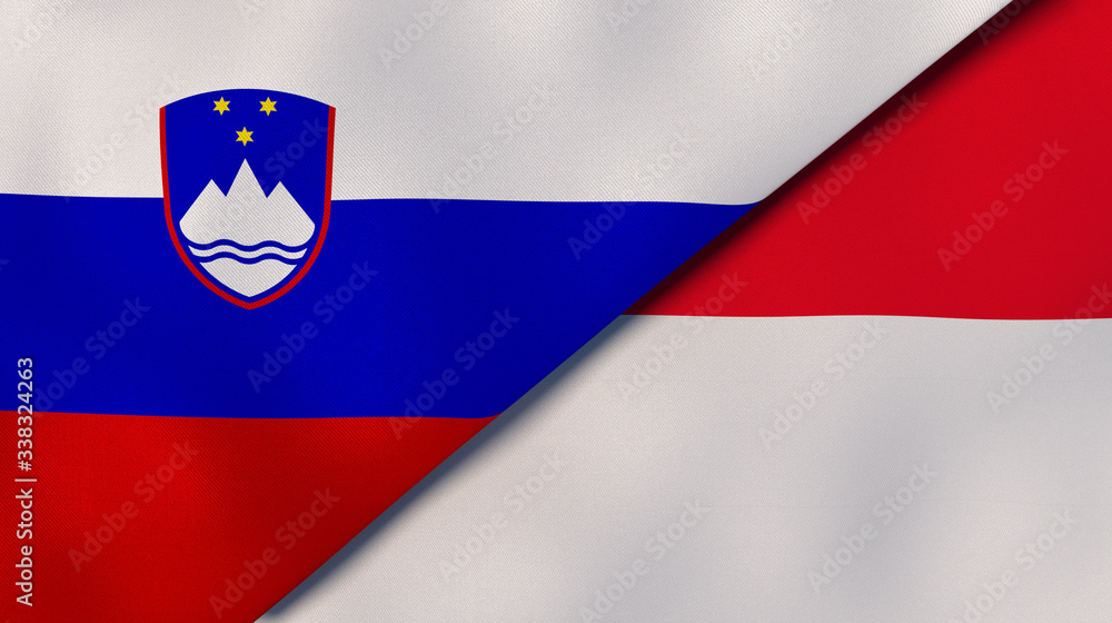 Naklejka premium The flags of Slovenia and Monaco. News, reportage, business background. 3d illustration
