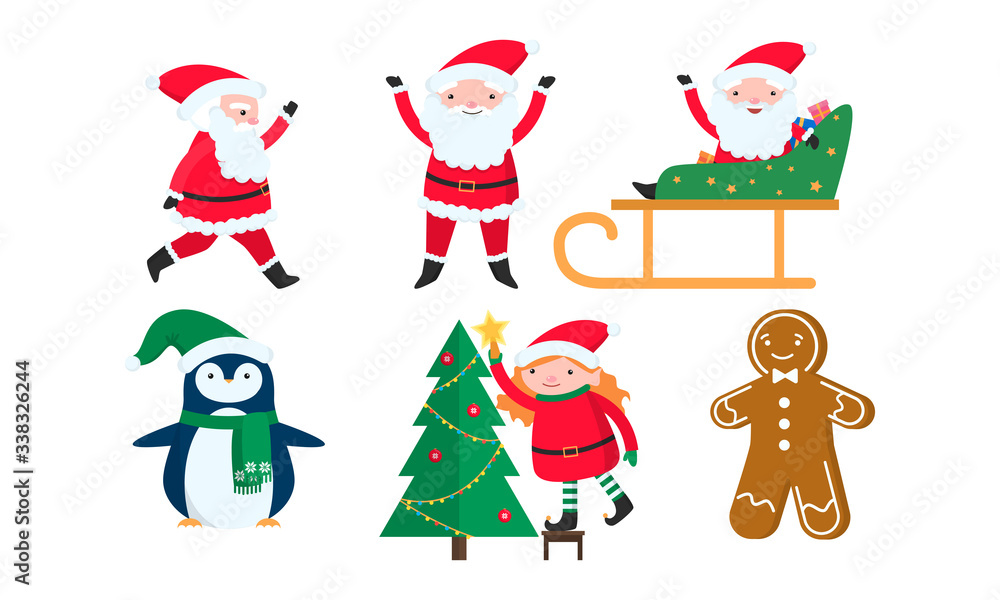 Christmas and New year Santa Claus, snowman and other symbols Christmas and New year Santa Claus, snowman and other symbols