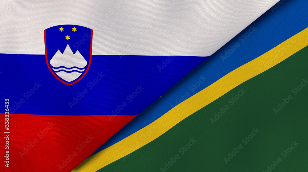 Fototapeta premium The flags of Slovenia and Solomon Islands. News, reportage, business background. 3d illustration