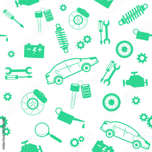 Symbol for car service, auto repair shop, car repair. Seamless ornament, pattern, background and template. Vector square