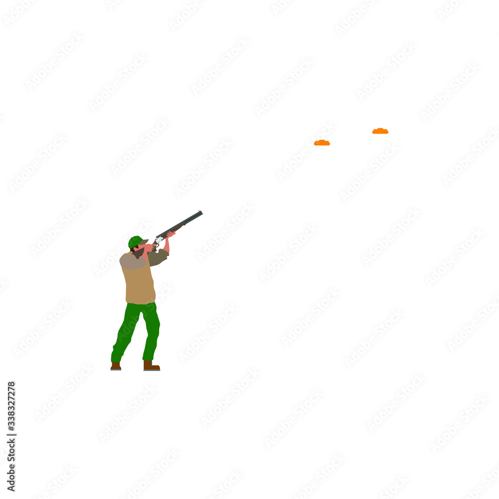 man with shotgun practicing clay pigeon shooting. Vector illustration for web and mobile design.