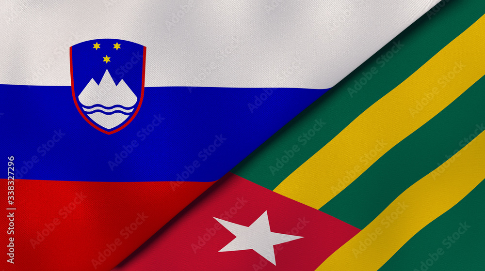 Naklejka premium The flags of Slovenia and Togo. News, reportage, business background. 3d illustration