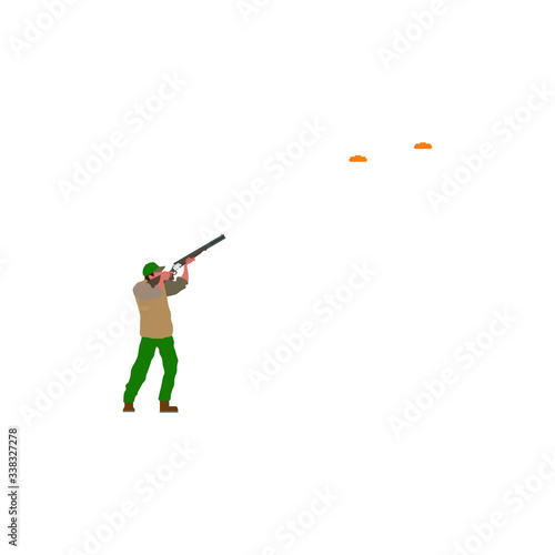 Obraz na płótnie man with shotgun practicing clay pigeon shooting. Vector illustration for web and mobile design. w salonie