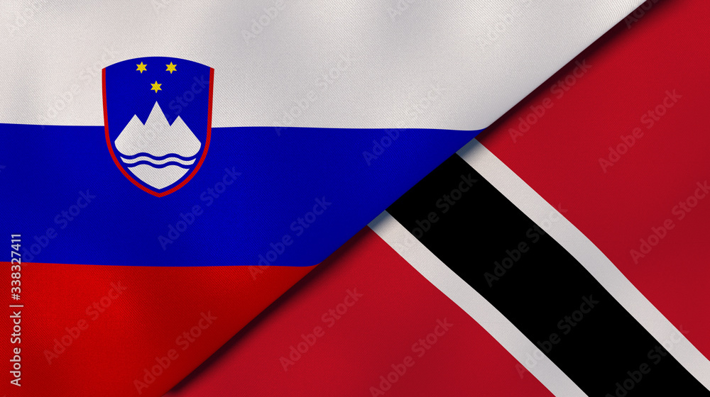 Fototapeta premium The flags of Slovenia and Trinidad and Tobago. News, reportage, business background. 3d illustration