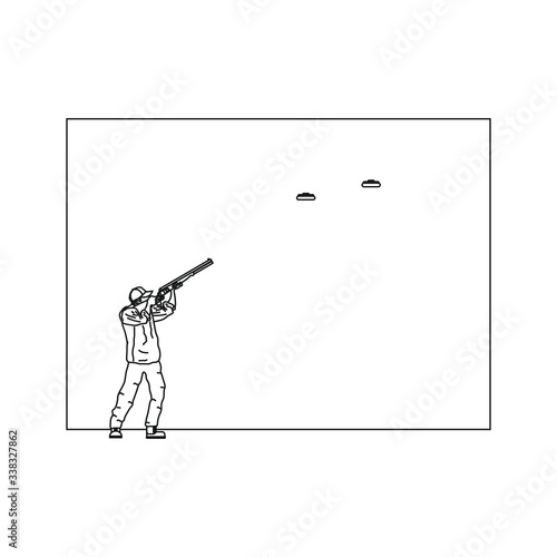 man with shotgun practicing clay pigeon shooting. Vector illustration for web and mobile design.